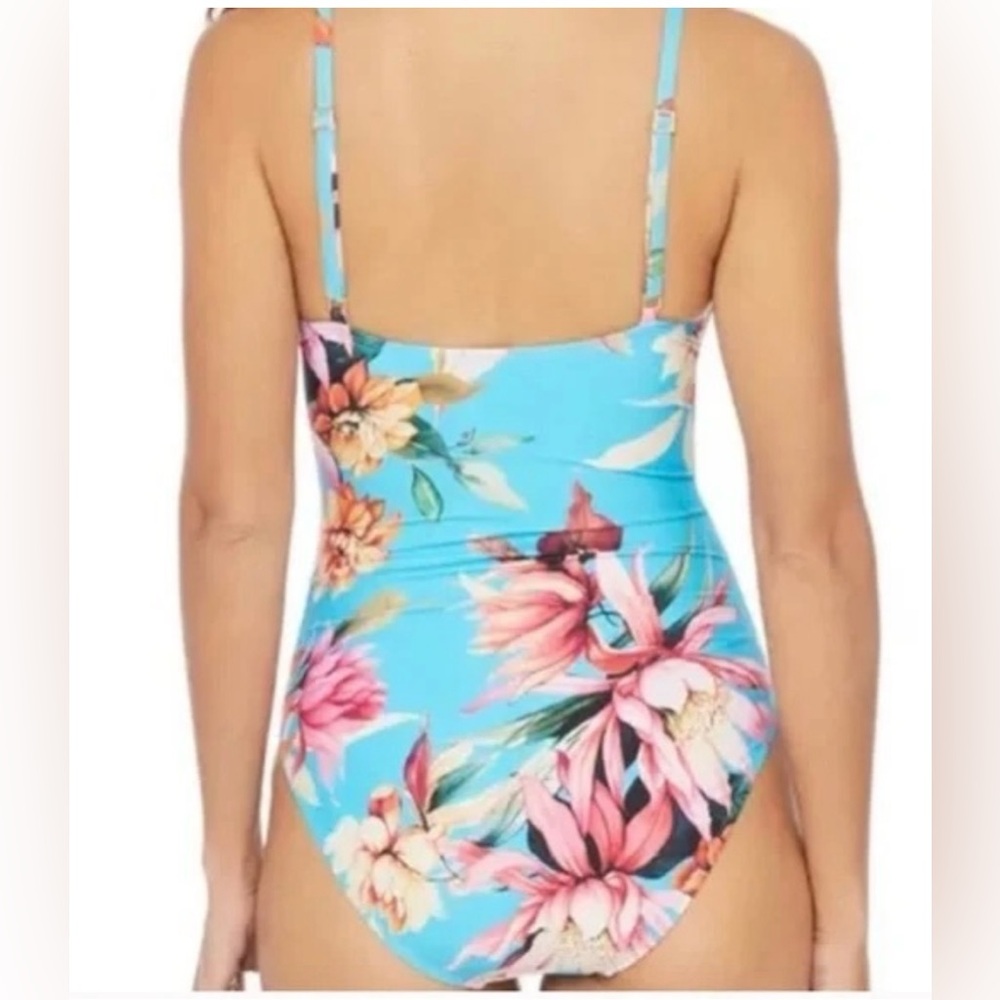 NWT La Blanca Tropical Floral One Piece - Blue and Pink Size 10 - Picture 4 of 4